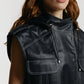 Vest from eco-leather «Betty» with a hood