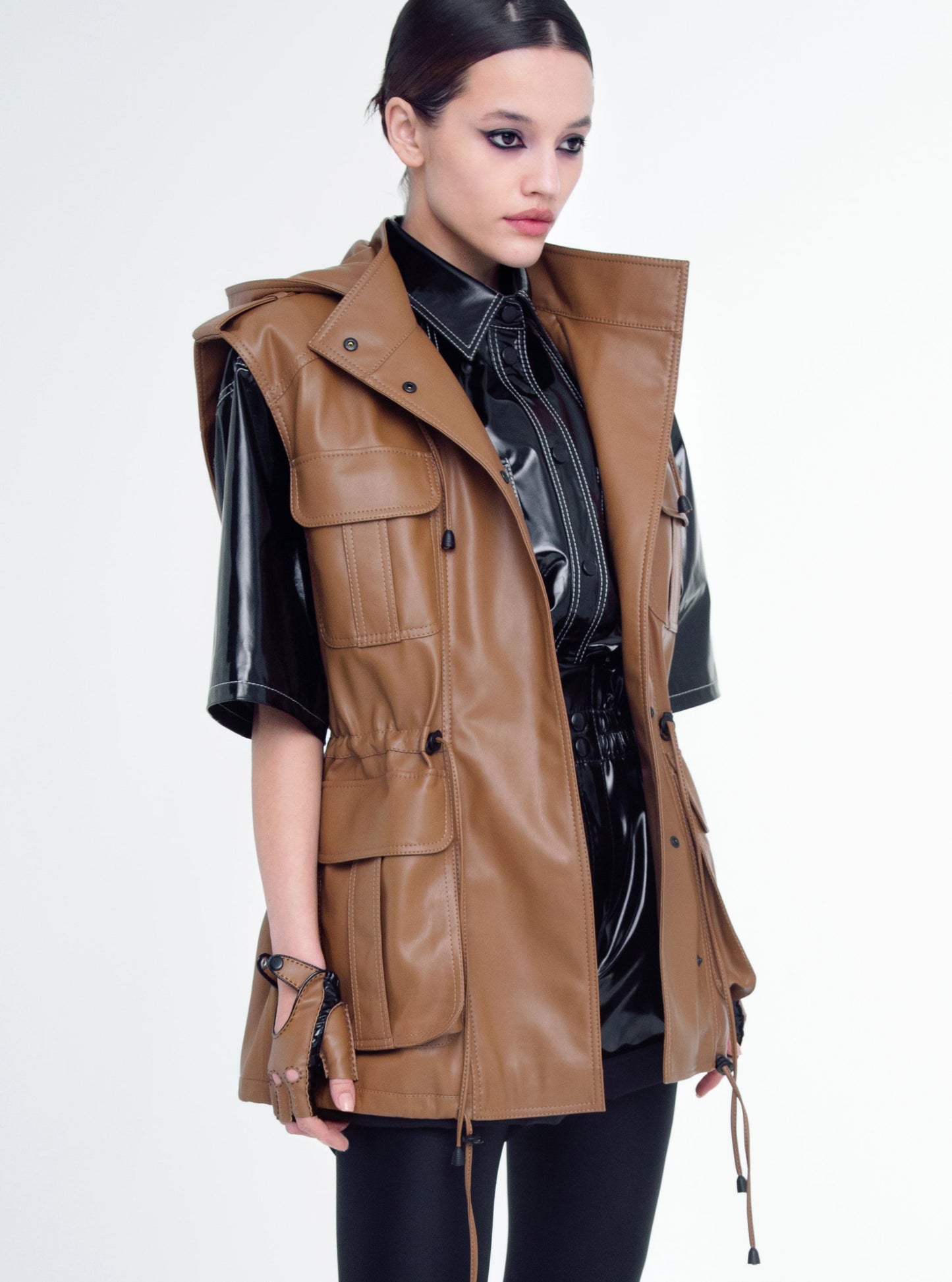 Vest from eco-leather «Betty» with a hood